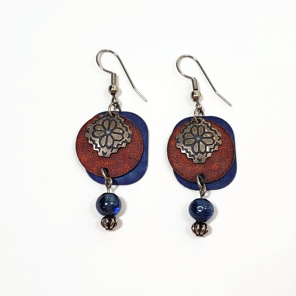 Vintage Newpro Mixed Metal Southwestern Style Drop Dangle Earrings